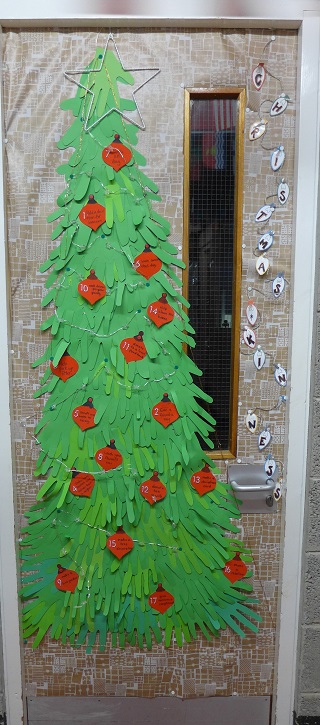 Christmas door decorations at Stromness Academy