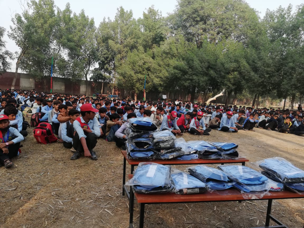 Free uniforms from KGS pupils arrive at a school in Pakistan