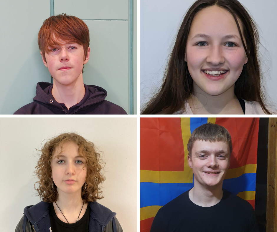 2022 MSYP by election candidates - clockwise from top left are Gerry Hodgson, Nymeria Drayak, Euan Harcus and Orla Drever.