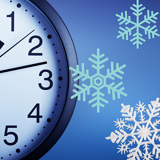 Graphic of clock face and snowflakes