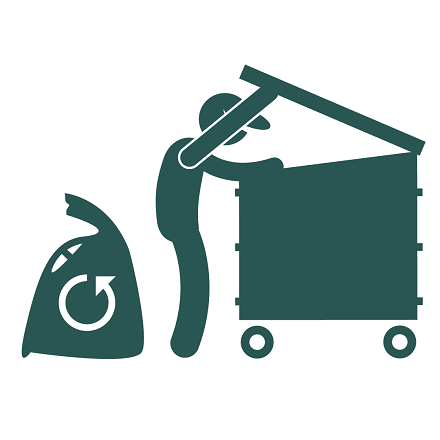 Graphic of person with rubbish bag at a skip