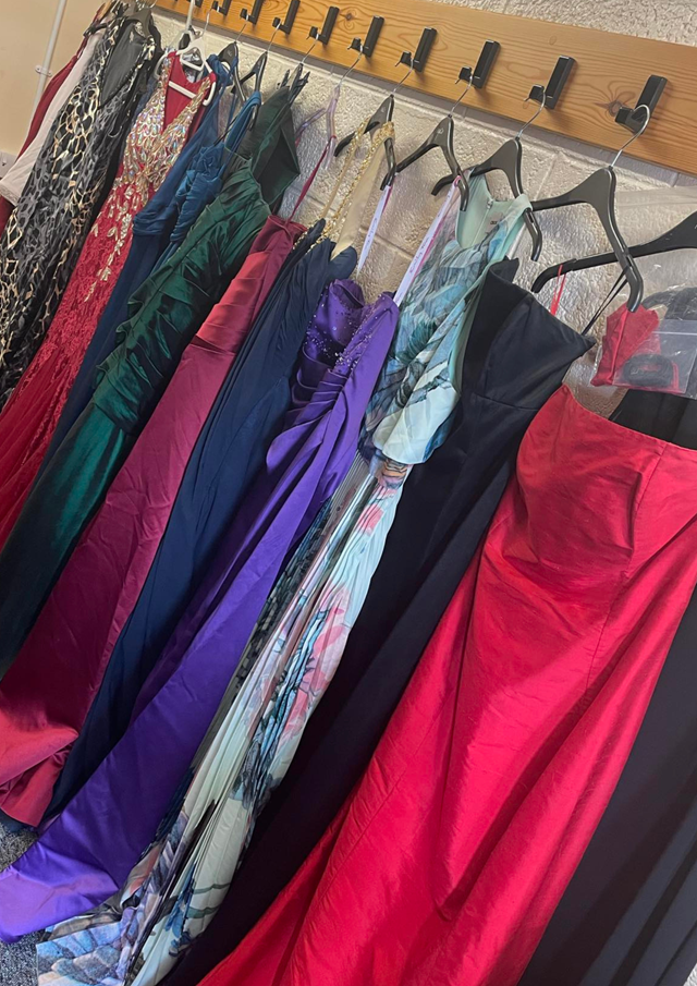 Photo of a sample of the formal wear donated to the Prom Pop Up.