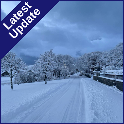 Grpahic - photo of snowy street and text 'Latest Update'