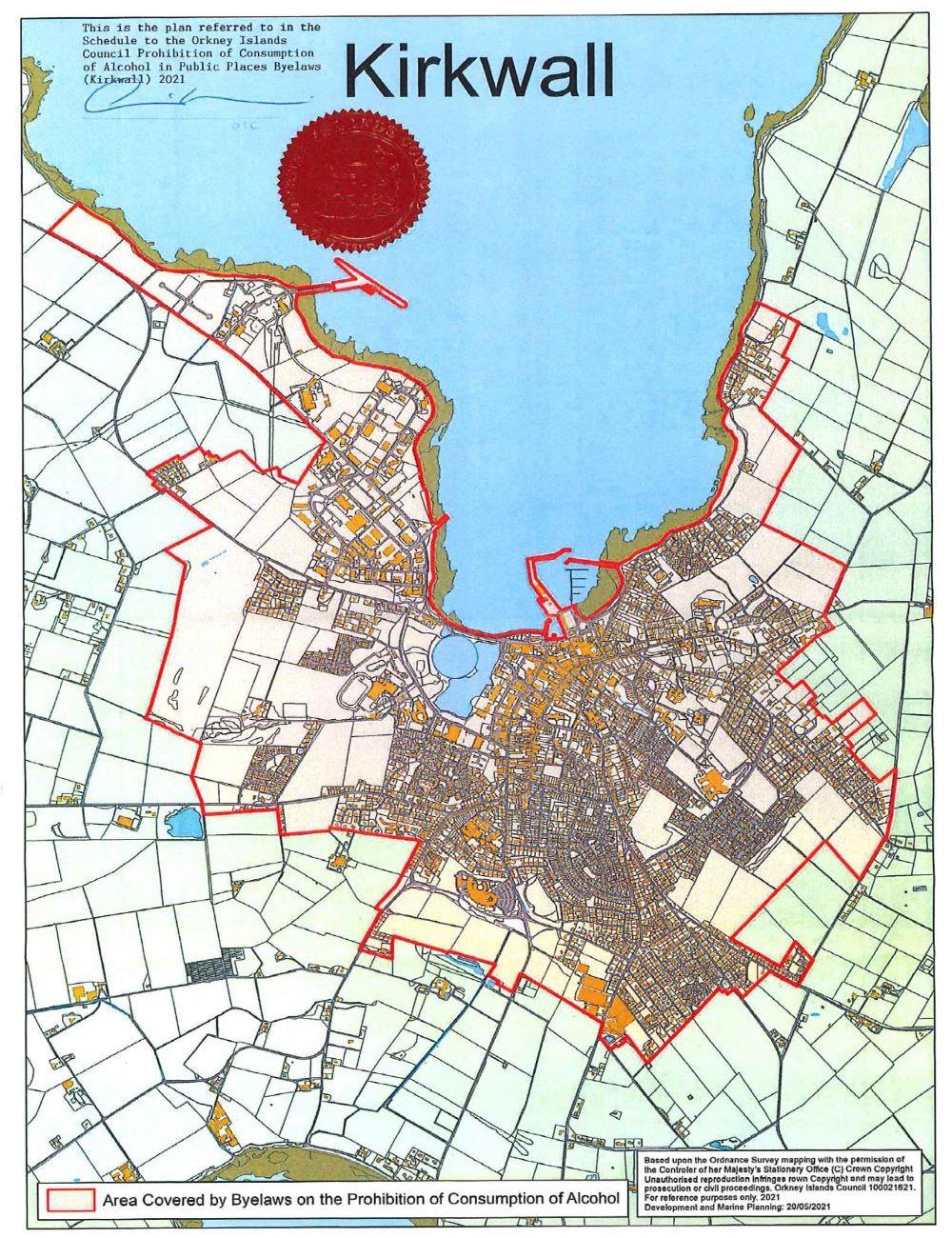 Map of area covered by Alcohol Byelaws 2021 - Kirkwall.jpg